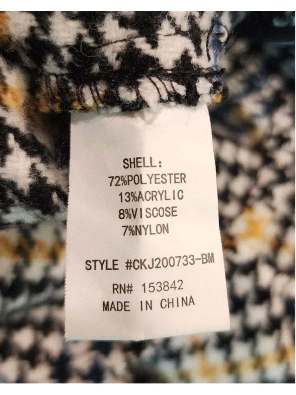 Melloday Women's M Houndstooth Shacket Jacket Blue Black Yellow Plaid Button Up
